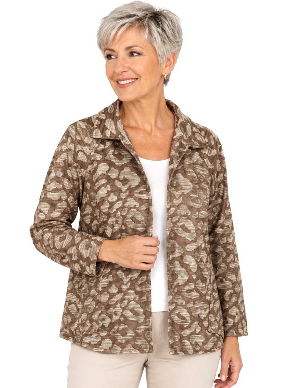Lafayette 148 Cream Tan Animal Print Cotton Jacket